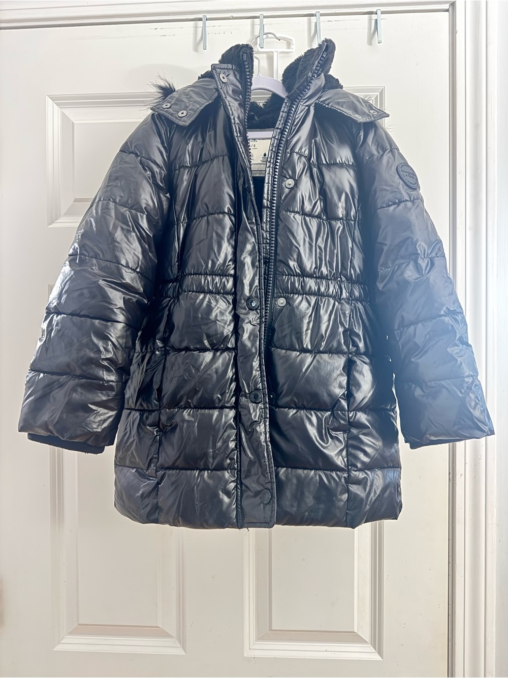abercrombie kids Shiny Black Quilted Puffer Coat with Hood